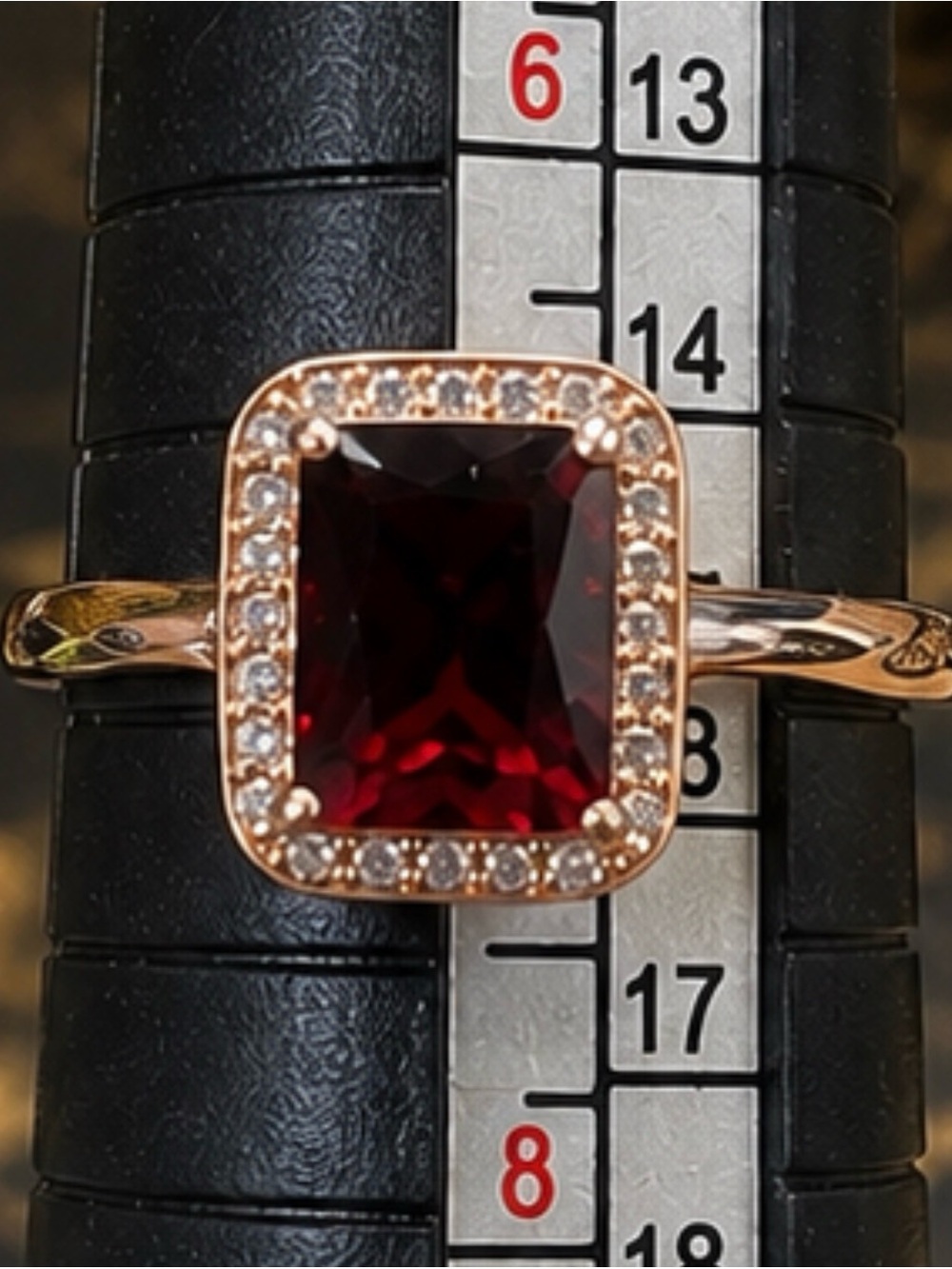 NEW 925 Sterling Silver Rose Gold Tone Deep Red Halo Ring Size 7 - Picture 2 of 6
